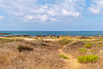 Dor Beach National Park at the end of Summer early Autumn. Beautiful scenery along the Mediterranean Sea. 
