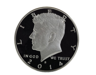 American Kennedy silver half dollar on transparent background