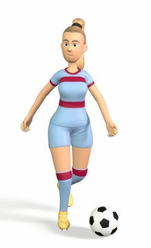 a football player girl runs with a ball on a white background 3d-rendering