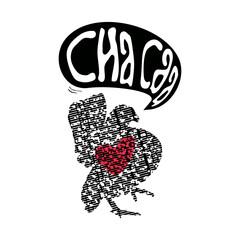 abstract little chicken illustration in contrasting black-red color