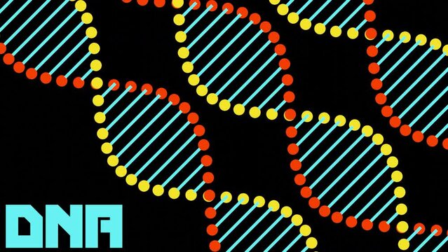 Abstract dna spirals in cartoon animation style. Design. Concept of medicine and science.