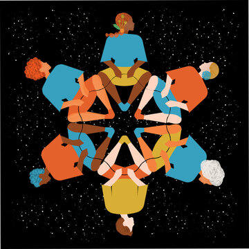 diversity people - circle of white, black and latina women meditating