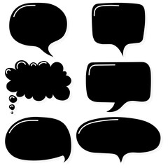 Set of black speech bubbles with highlights and shadows. Vector illustration.