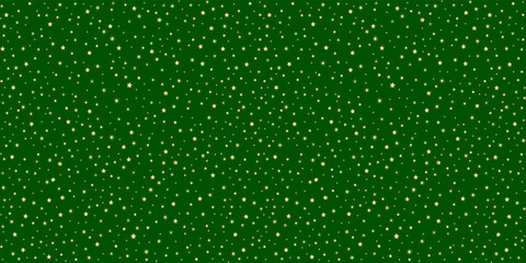 Gold star pattern on green background. Minimalistic Christmas pattern. Editable vector seamless pattern of cute small stars for celebration or festive design materials.