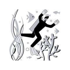 Scuba diving abstract concept vector illustration. Underwater diver, coral reef, sea wildlife, adventure holiday, snorkel mask and equipment, ocean island, swimming abstract metaphor.