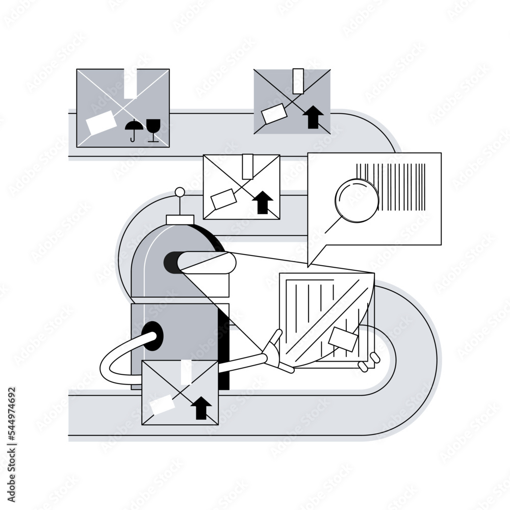 Poster barcode scanning abstract concept vector illustration. barcode generator software, warehouse logisti