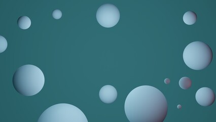 white spheres in blue background 3D rendering