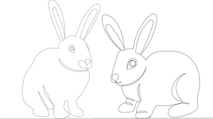 rabbits continuous line drawing, vector