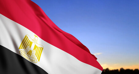 National flag of Egypt on background of a sunset or sunrise. National Holidays background
