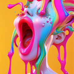 liquid paint flowing from a woman's mouth