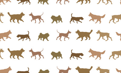 Seamless pattern. Dogs different breeds isolated on a white background. Endless texture. Design for fabric, decor, wallpaper, wrapping paper.