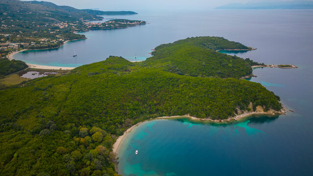 Aerial view of Akoli beach in Corfu Island Greece