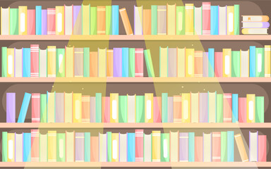 Vector cartoon image of a library or bookstore bookcase. Interior design for the home and for the children's room. The concept of education and study