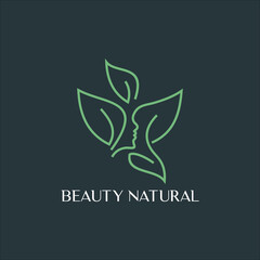 Natural beautiful face line art with leaves Logo vector