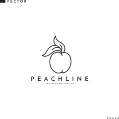 Peach with leaves logo. Outline style