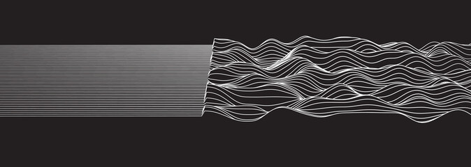 Wavy lined signal moving and increasing from left to right. Abstract vector illustration.