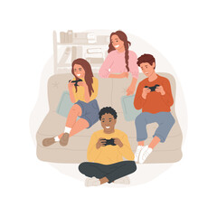 Campus life isolated cartoon vector illustration. Student independent life, private boarding school, teenagers playing computer game in a room, campus living, study together vector cartoon.