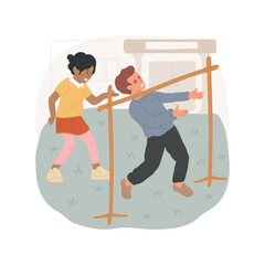 Limbo isolated cartoon vector illustration. Children playing limbo game outdoors, playground fun, recess activity, elementary school fitness, kid walks bending under crossbar vector cartoon.