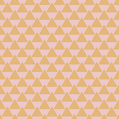 Seamless geometric pattern with golden triangles on pink background. Vector print for fabric background