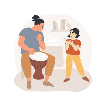 Rhythm imitation isolated cartoon vector illustration. Teacher plays rhythm on percussion instrument, child repeats clapping, reading written rhythmic figure, music imitation vector cartoon.