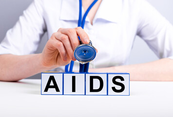 AIDS disease, acronym in doctors hands