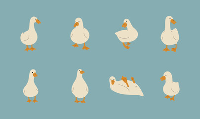 duck white 6 cute on a blue background, vector illustration