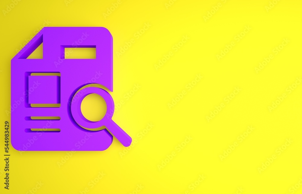 Poster purple document with graph chart icon isolated on yellow background. report text file icon. accounti