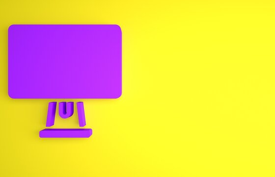 Purple Computer Monitor Screen Icon Isolated On Yellow Background. Electronic Device. Front View. Minimalism Concept. 3D Render Illustration