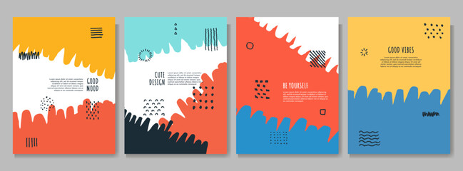 Vector illustration. Abstract contemporary aesthetic backgrounds. Design for poster, cover, layout, magazine. Room wall decor. Hand drawn memphis pattern elements. Marker strokes. Doodle cartoon style