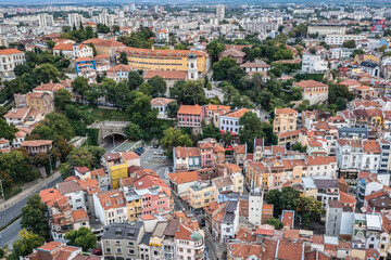 Fototapeta na wymiar Aerial view of Kapana area, historic part of Plovdiv city, Bulgaria