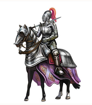 Medieval knight in armor on a war horse