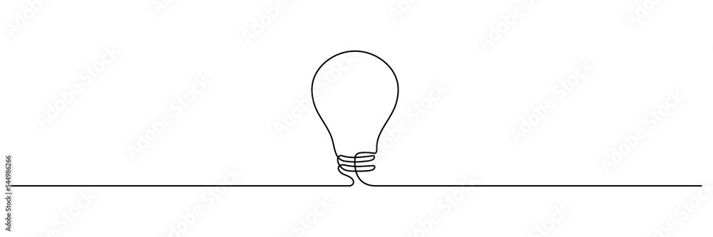 Poster light bulb one continuous line drawing. electric lamp. brainstorm linear symbol. vector isolated on 