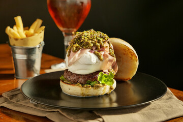 tasty beef sandwich in black background