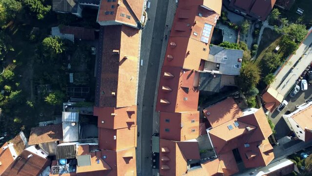 Aerial view of small historic city center of Kamnik in Slovenia