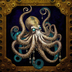 Obraz premium Gold bas-relief luxurious octopus, Gen Art