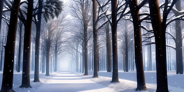 Snowy path on a cold forest illustration concept art