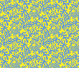 Abstract Hand Drawn Corals Sea Turtles Exotic Minimal Ocean Swimwear Seamless Pattern Perfect for Allover Fabric Print Monochrome Stylish Elegant Design