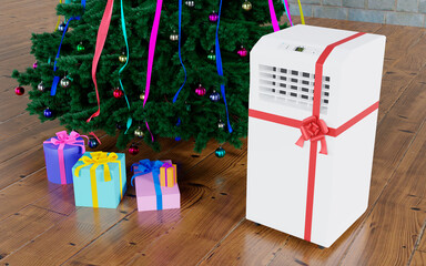 portable air conditioner under christmas tree 3d