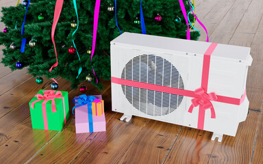 outdoor air conditioning unit under the Christmas tree 3d