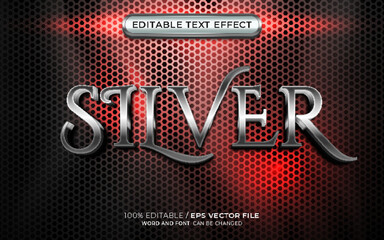 Silver Metal 3d Text Effect Style Mockup with Hexagons and Glowing Red Background