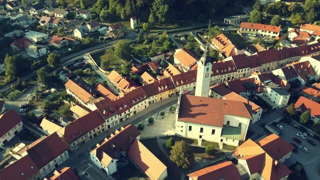 Aerial view of small historic city center of Kamnik in Slovenia