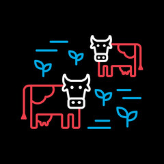 Cow on a pasture vector on black background icon