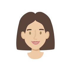 Girl face flat. Friendly young woman with short dark hair. Hand drawn vector illustration.