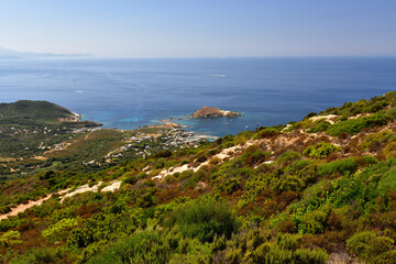 Fototapeta na wymiar Panoramic viewpoint Rogliano on the peninsula Cap Corse, located at the northern tip of the island.