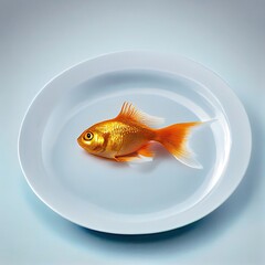 Gold fish isolated on white plate and background