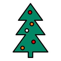 Fototapeta premium Cristmas tree traditional Christmas icon for web and mobile app, banners, social media. New Year, Christmas celebrating, decorations tree garland lights symbol flat vector illustration