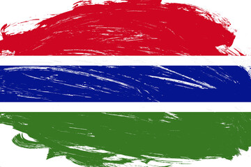 Distressed stroke brush painted gambia flag on white background