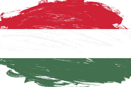 Distressed stroke brush painted hungary flag on white background