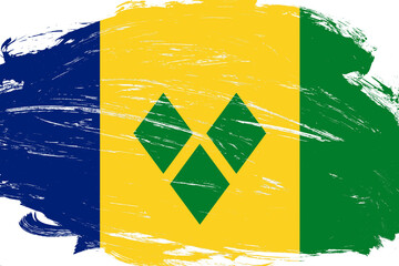 Distressed stroke brush painted saint vincent and the grenadines flag on white background - obrazy, fototapety, plakaty