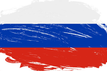 Distressed stroke brush painted russia flag on white background